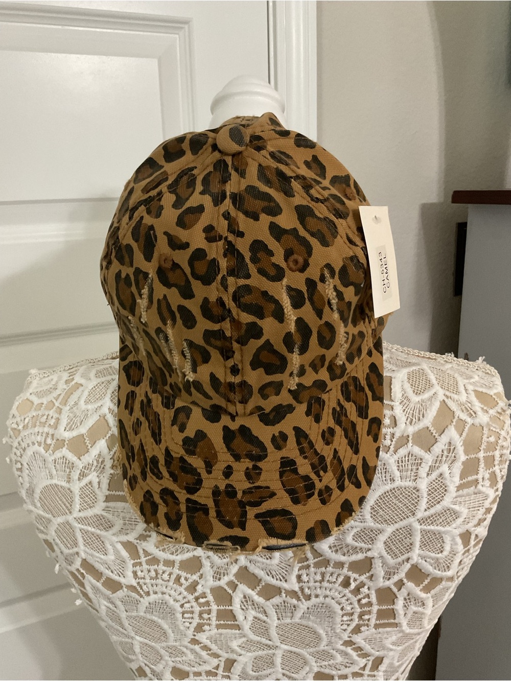 Leopard Print Distressed Baseball Cap Adjustable Cotton Hat NWT